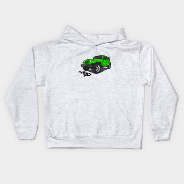 Jeep Wrangler - Green Kids Hoodie by 4x4 Sketch